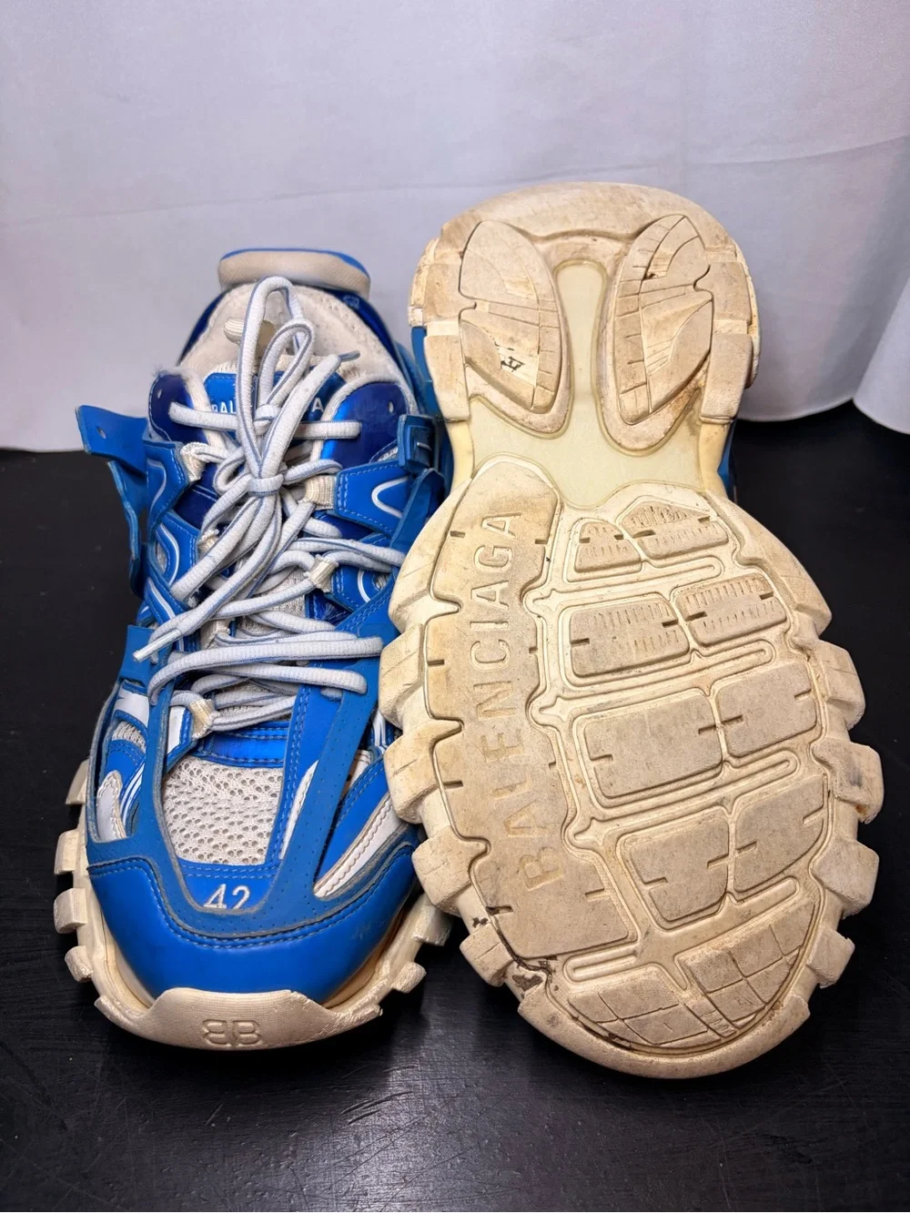 Balenciaga Men's Blue and White Track Runner Sneakers